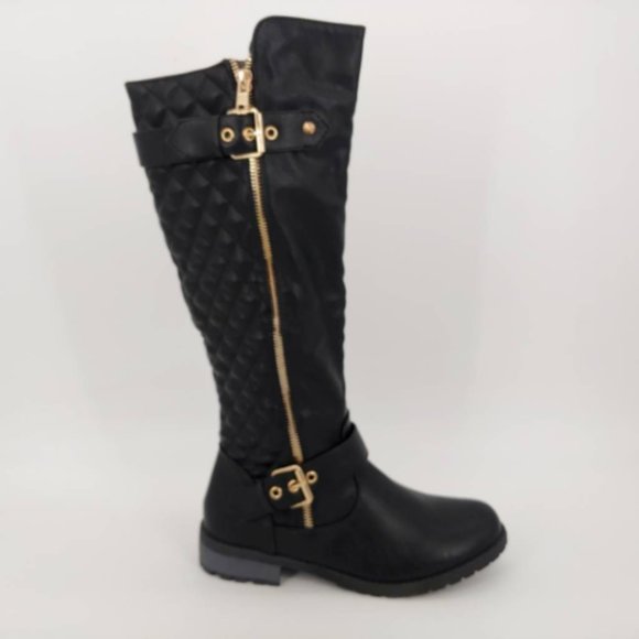 Cambridge Select Womens Riding Boots Black Block Heels Mid Calf Buckle Zip 6 New - Picture 1 of 12